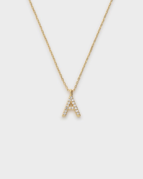 Pavé Initial ‘A’ Necklace in Gold 