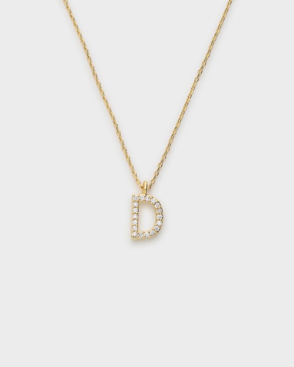 Pavé Initial ‘D’ Necklace in Gold 