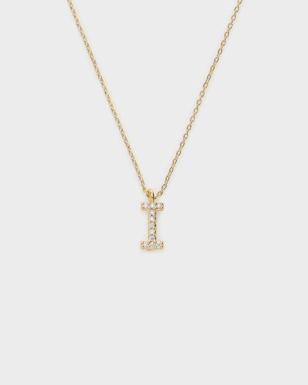 Pavé Initial ‘I’ Necklace in Gold 