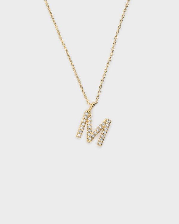 Pavé Initial ‘M’ Necklace in Gold 
