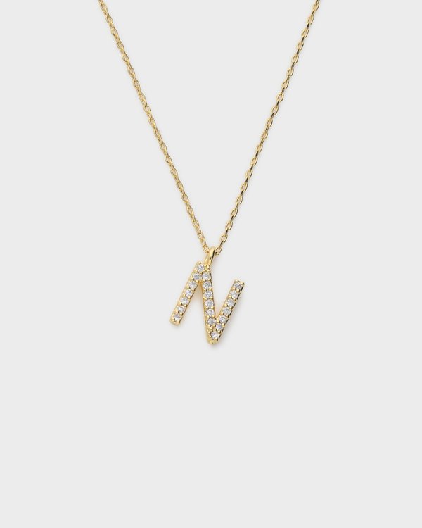 Pavé Initial ‘N’ Necklace in Gold 