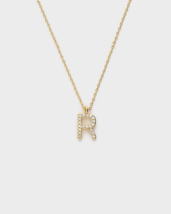 Pavé Initial ‘R’ Necklace in Gold 