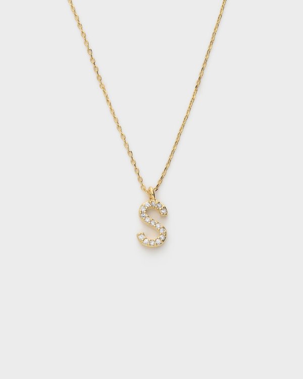 Pavé Initial ‘S’ Necklace in Gold 