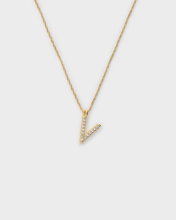 Pavé Initial ‘V’ Necklace in Gold 