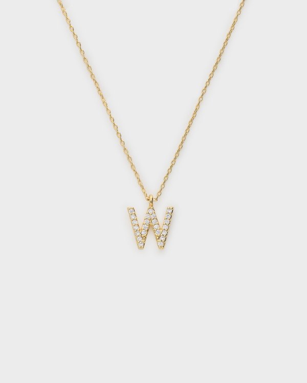 Pavé Initial ‘W’ Necklace in Gold 