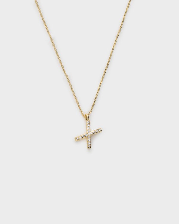 Pavé Initial ‘X’ Necklace in Gold 