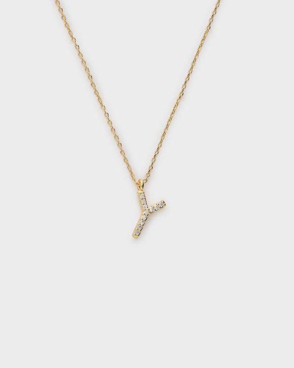 Pavé Initial ‘Y’ Necklace in Gold