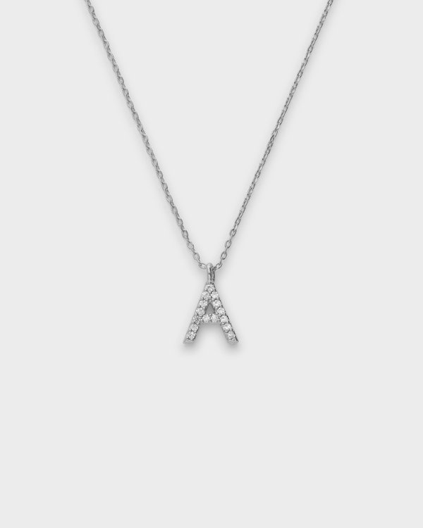 Pavé Initial ‘A’ Necklace in Silver 