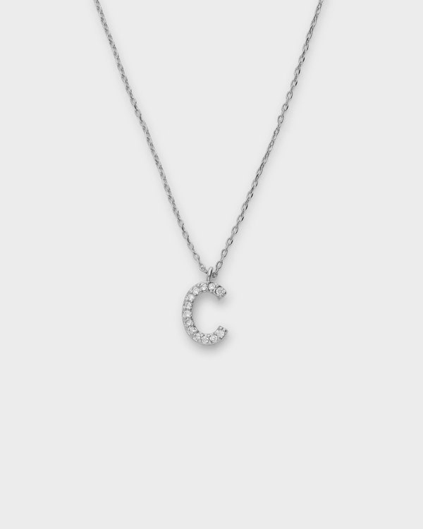 Pavé Initial ‘C’ Necklace in Silver 