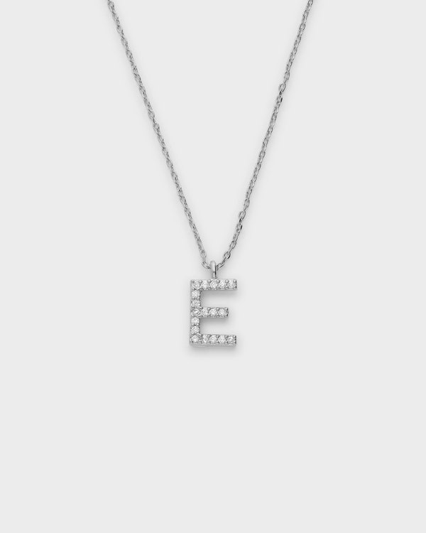 Pavé Initial ‘E’ Necklace in Silver
