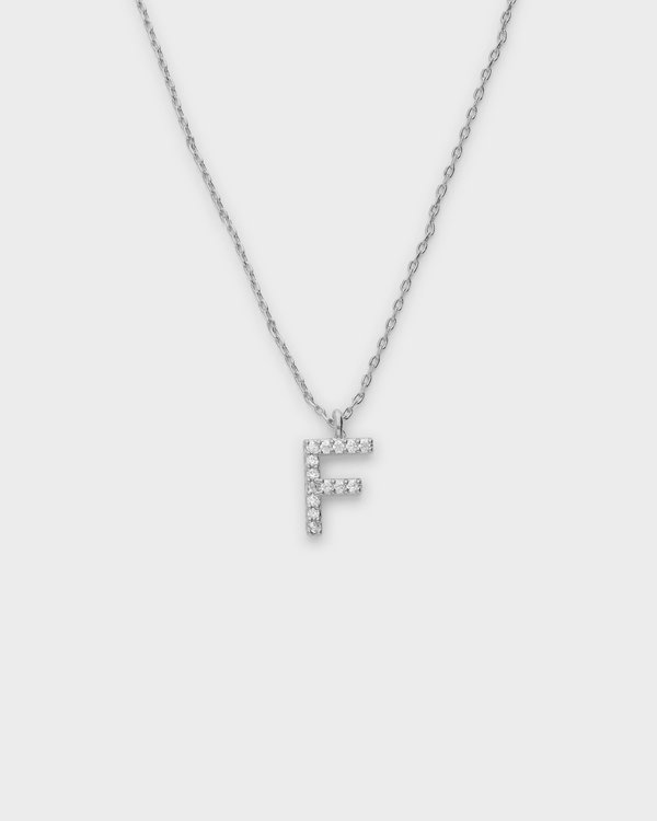 Pavé Initial ‘F’ Necklace in Silver 