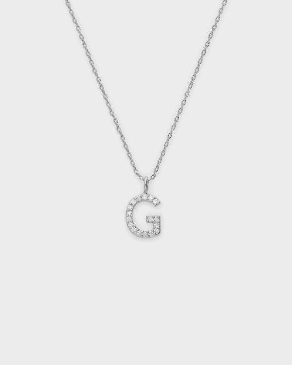 Pavé Initial ‘G’ Necklace in Silver 