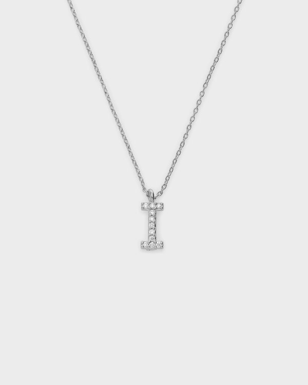 Pavé Initial ‘I’ Necklace in Silver 