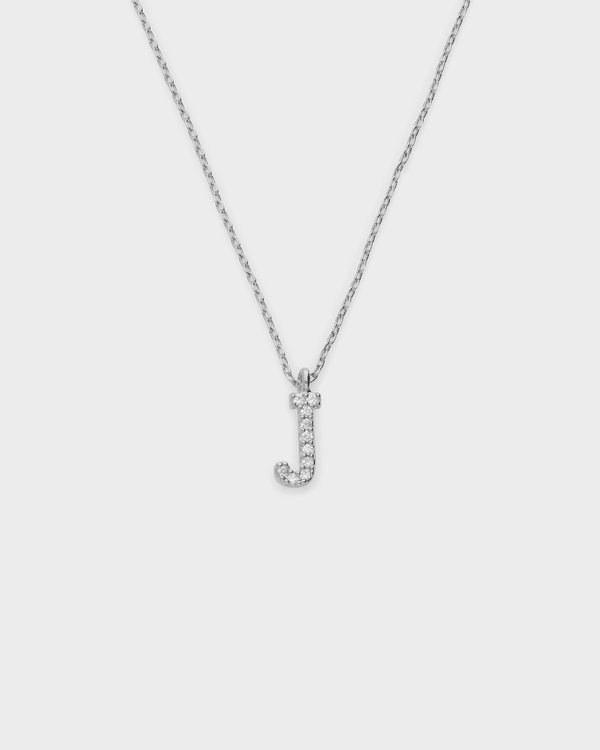 Pavé Initial ‘J’ Necklace in Silver 