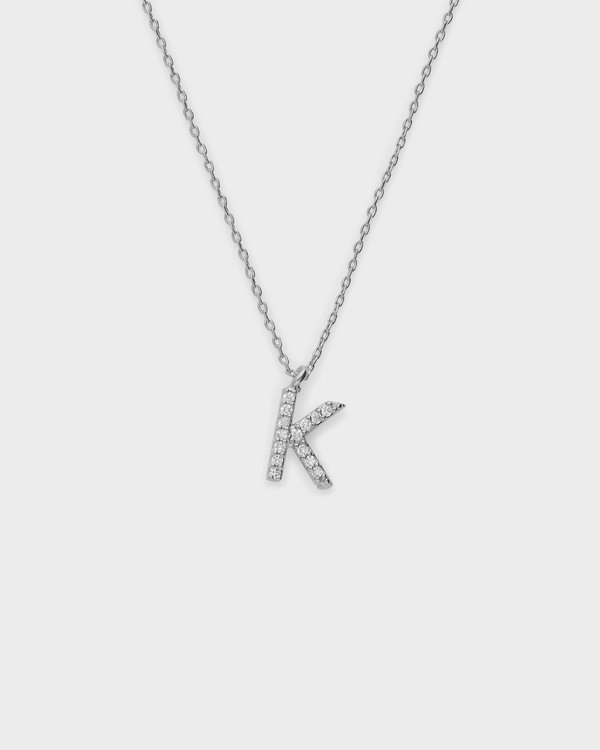 Pavé Initial ‘K’ Necklace in Silver 