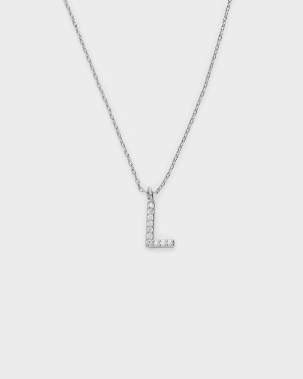 Pavé Initial ‘L’ Necklace in Silver 