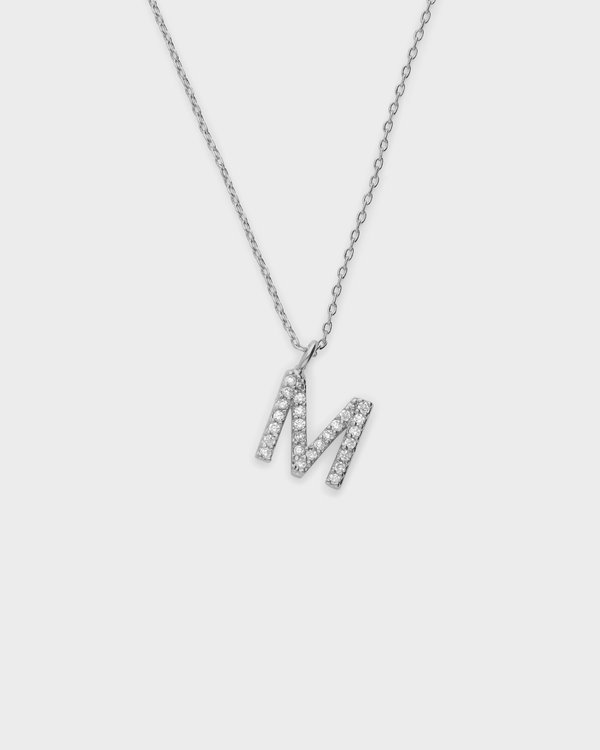 Pavé Initial ‘M’ Necklace in Silver 