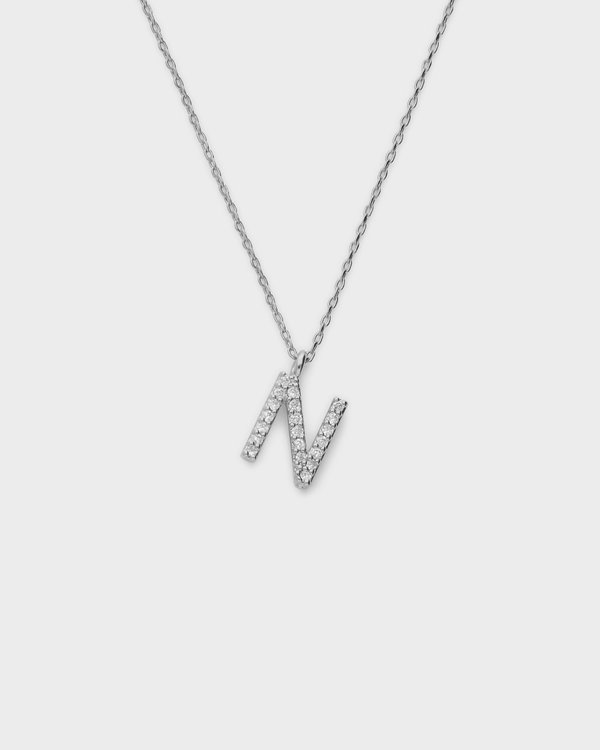 Pavé Initial ‘N’ Necklace in Silver