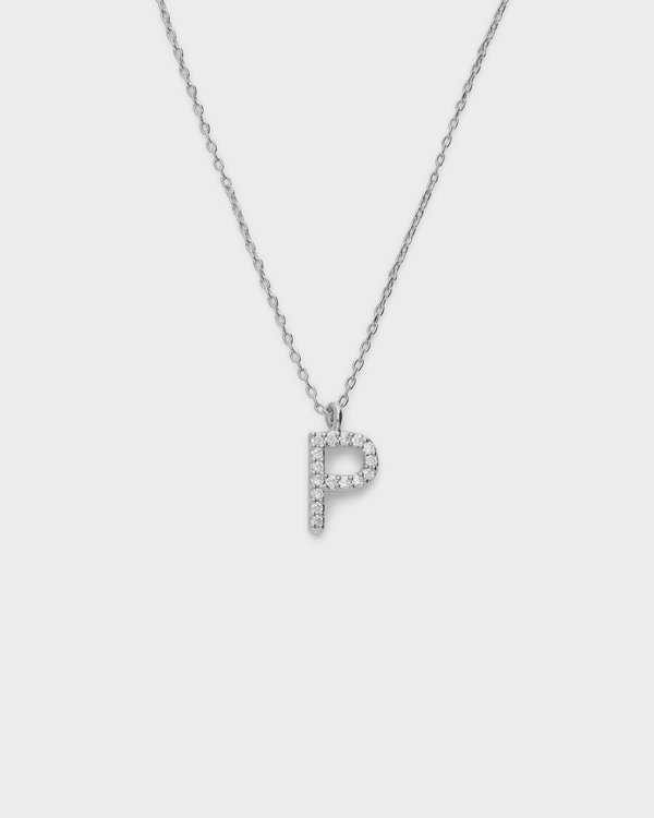 Pavé Initial ‘P’ Necklace in Silver 