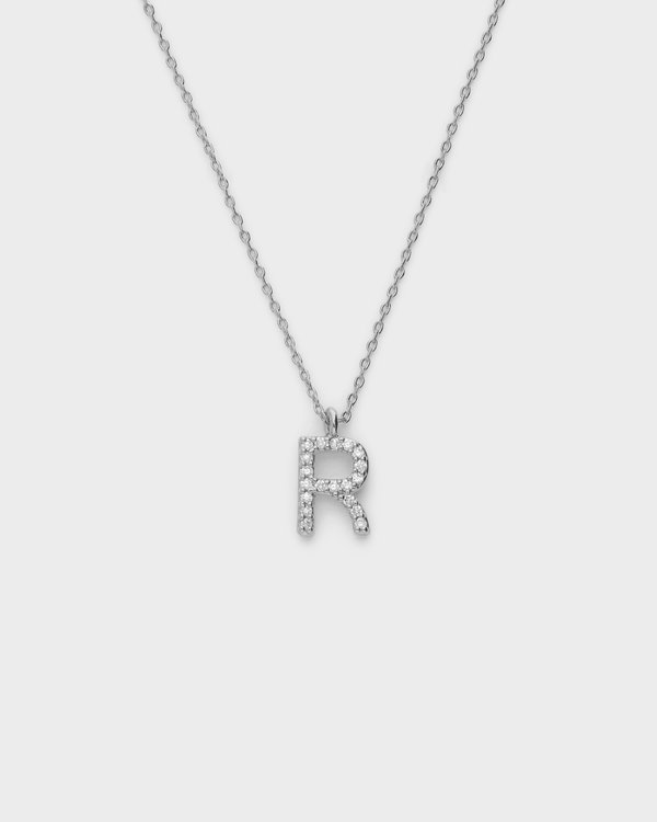 Pavé Initial ‘R’ Necklace in Silver 
