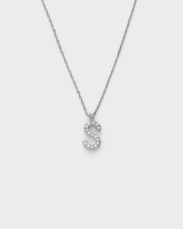 Pavé Initial ‘S’ Necklace in Silver 