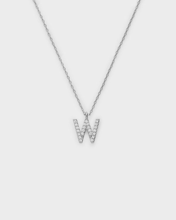 Pavé Initial ‘W’ Necklace in Silver 