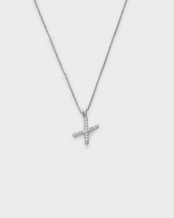 Pavé Initial ‘X’ Necklace in Silver 