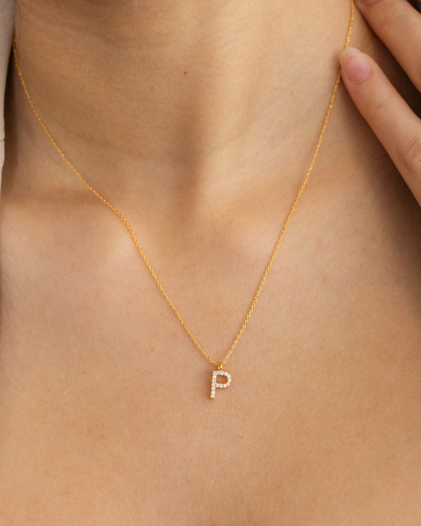 Pavé Initial ‘P’ Necklace in Gold