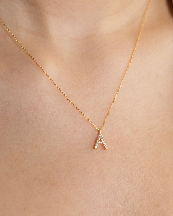 Pavé Initial ‘A’ Necklace in Gold 