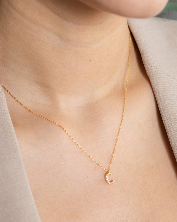 Pavé Initial ‘C’ Necklace in Gold 