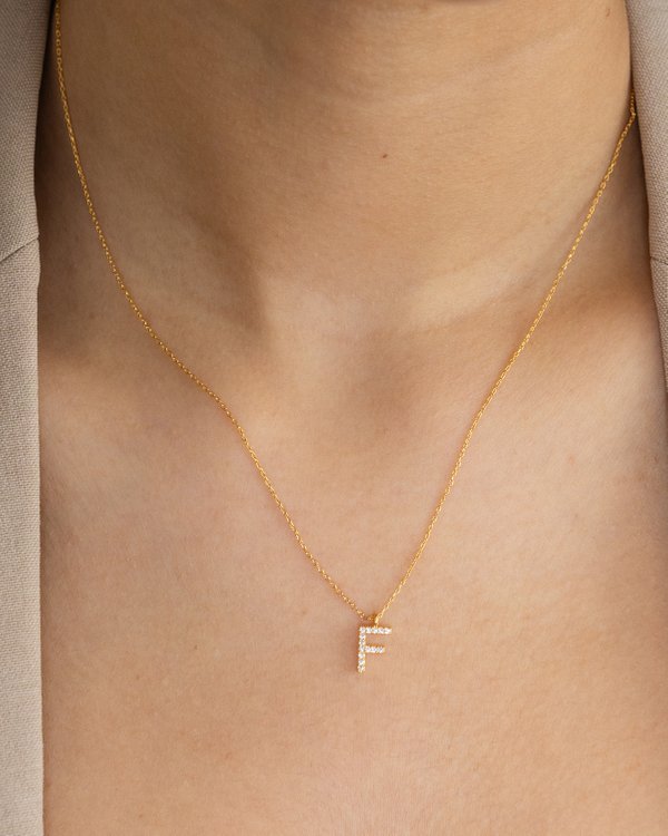 Pavé Initial ‘F’ Necklace in Gold 