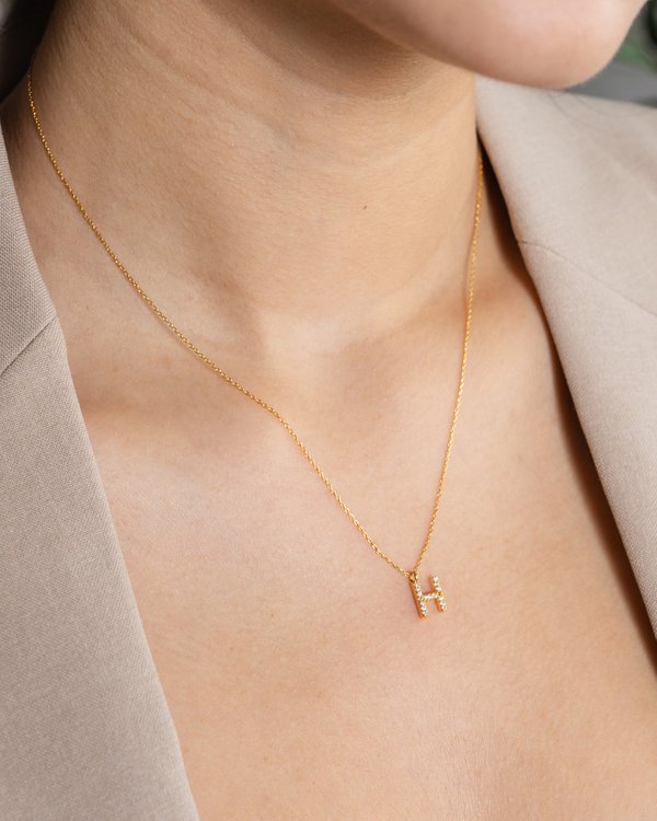 Pavé Initial ‘H’ Necklace in Gold
