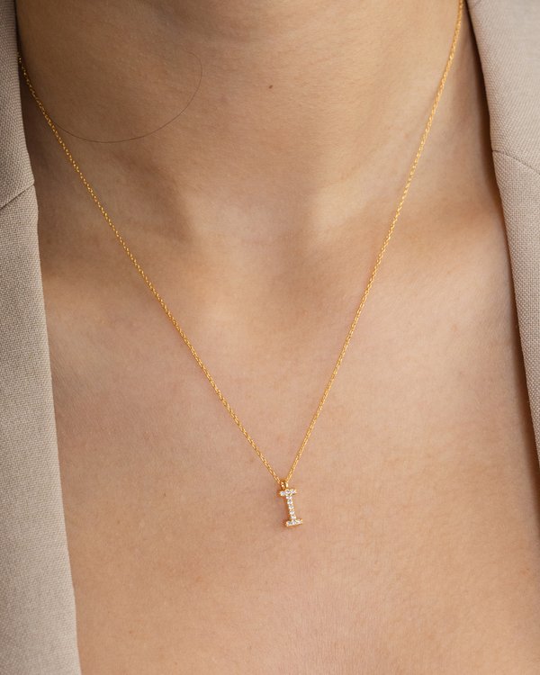 Pavé Initial ‘I’ Necklace in Gold 