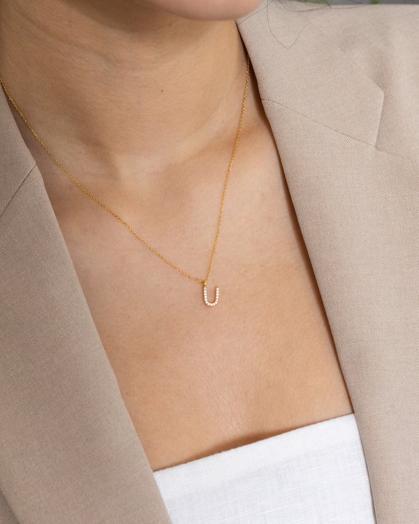 Pavé Initial ‘U’ Necklace in Gold