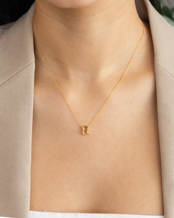 Initial ‘R’ Necklace in Gold