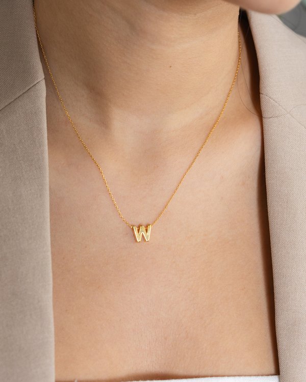Initial ‘W’ Necklace in Gold