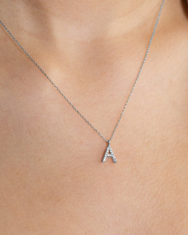 Pavé Initial ‘A’ Necklace in Silver 