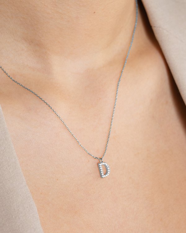 Pavé Initial ‘D’ Necklace in Silver 