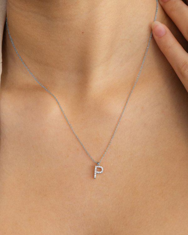 Pavé Initial ‘P’ Necklace in Silver 