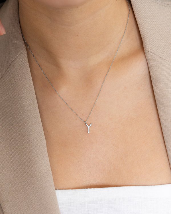 Pavé Initial ‘Y’ Necklace in Silver 