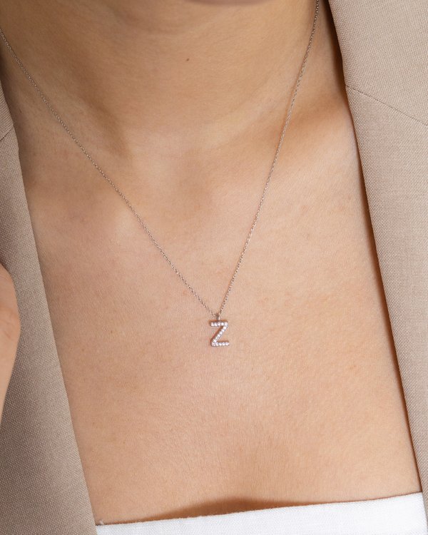 Pavé Initial ‘Z’ Necklace in Silver 