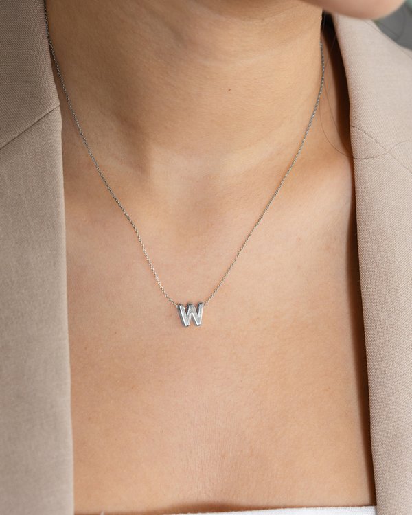 Initial ‘W’ Necklace in Silver