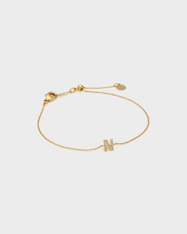 Pavé Initial N Bracelet in Gold