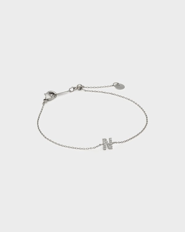 Pavé Initial N Bracelet in Silver 