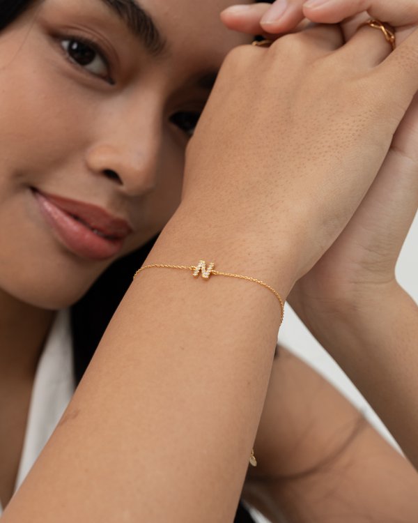 Pavé Initial N Bracelet in Gold