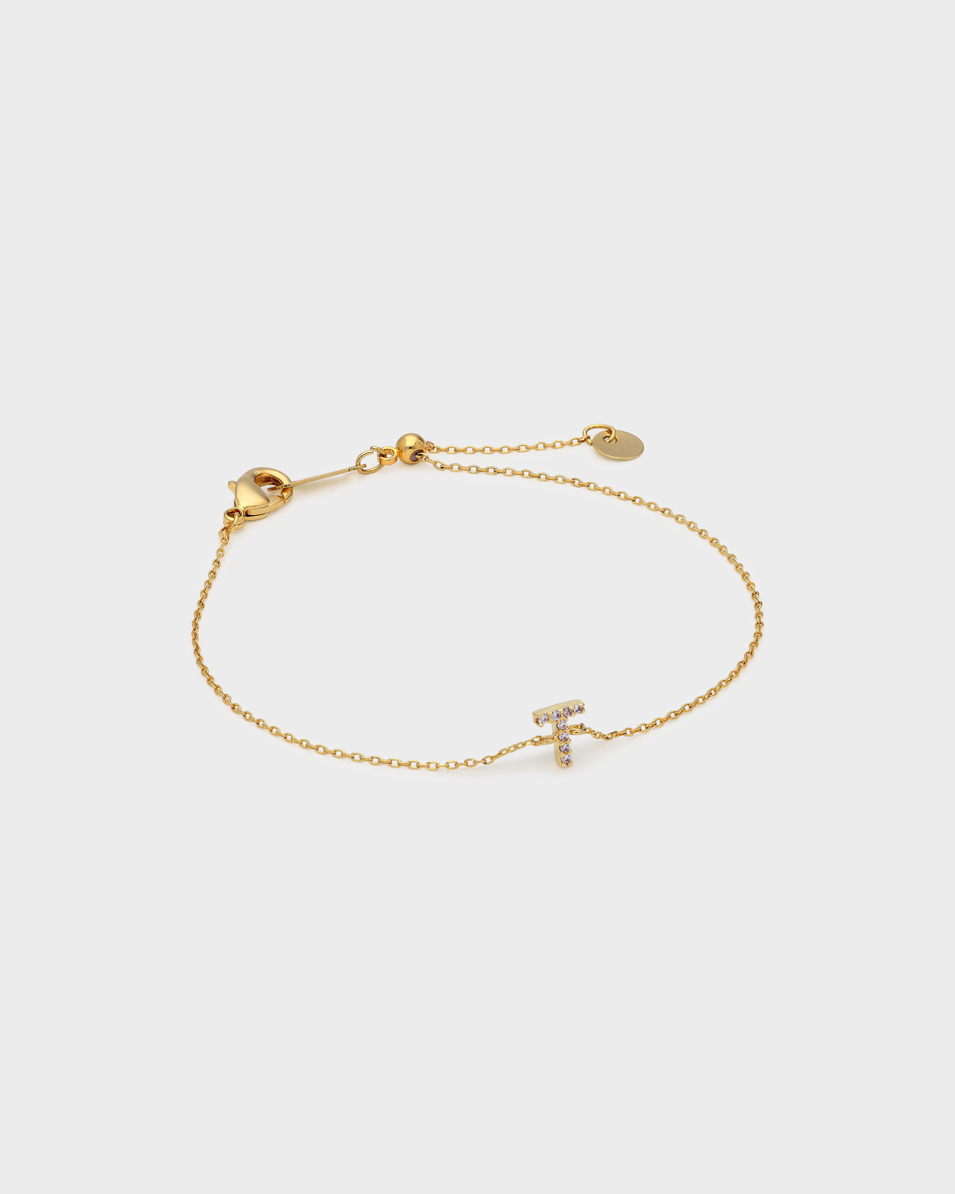 Pave Initial T Bracelet in Gold