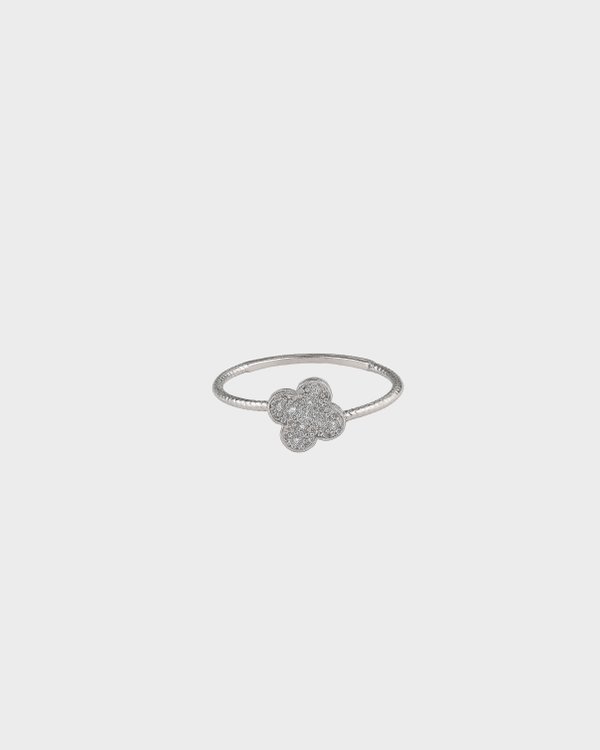 Clover Diamond Pinky Ring in Silver